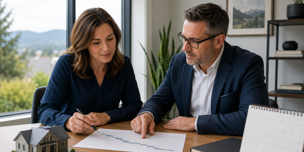 Homeowner reviewing mortgage refinance steps with a mortgage professional